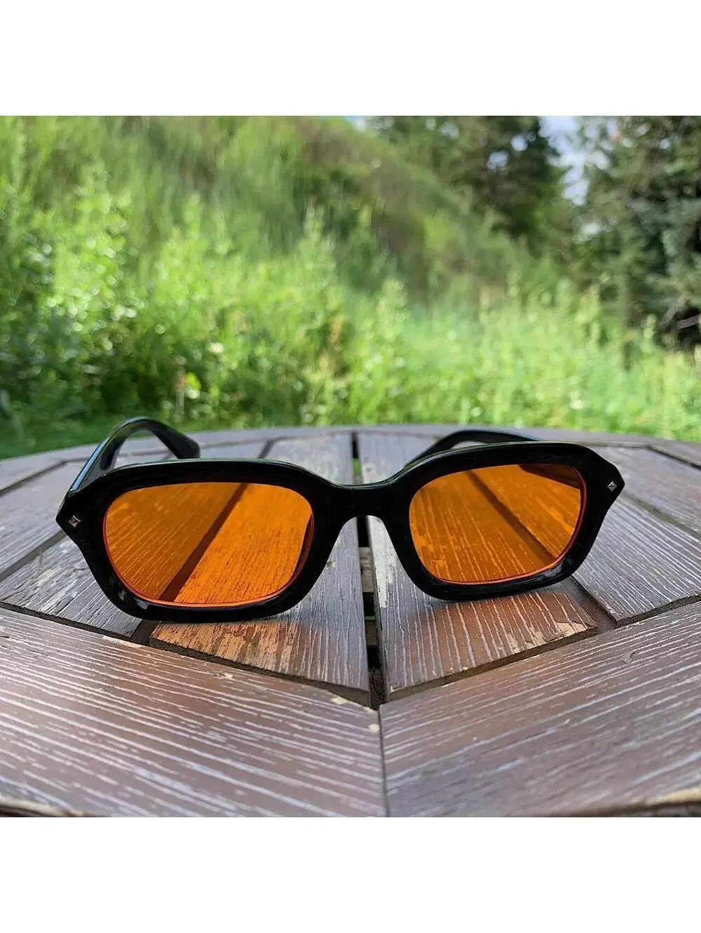Vintage 90s y2k style square shaped sunglasses. Black frame Orange Tinted Lenses